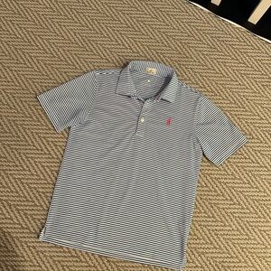 johnnie-O Navy and White Striped Polo Shirt